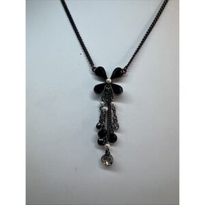 Givenchy clear Faux Pearls Flower stone lariat necklace 14"+